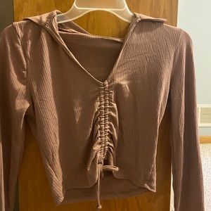 Pink/peach scrunch long sleeve top with collar